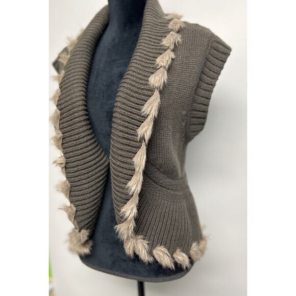 Y2K Style Cache Sweater Green Women's Large Knit Faux Fur Trim Forest Fairy Boho - Picture 2 of 9